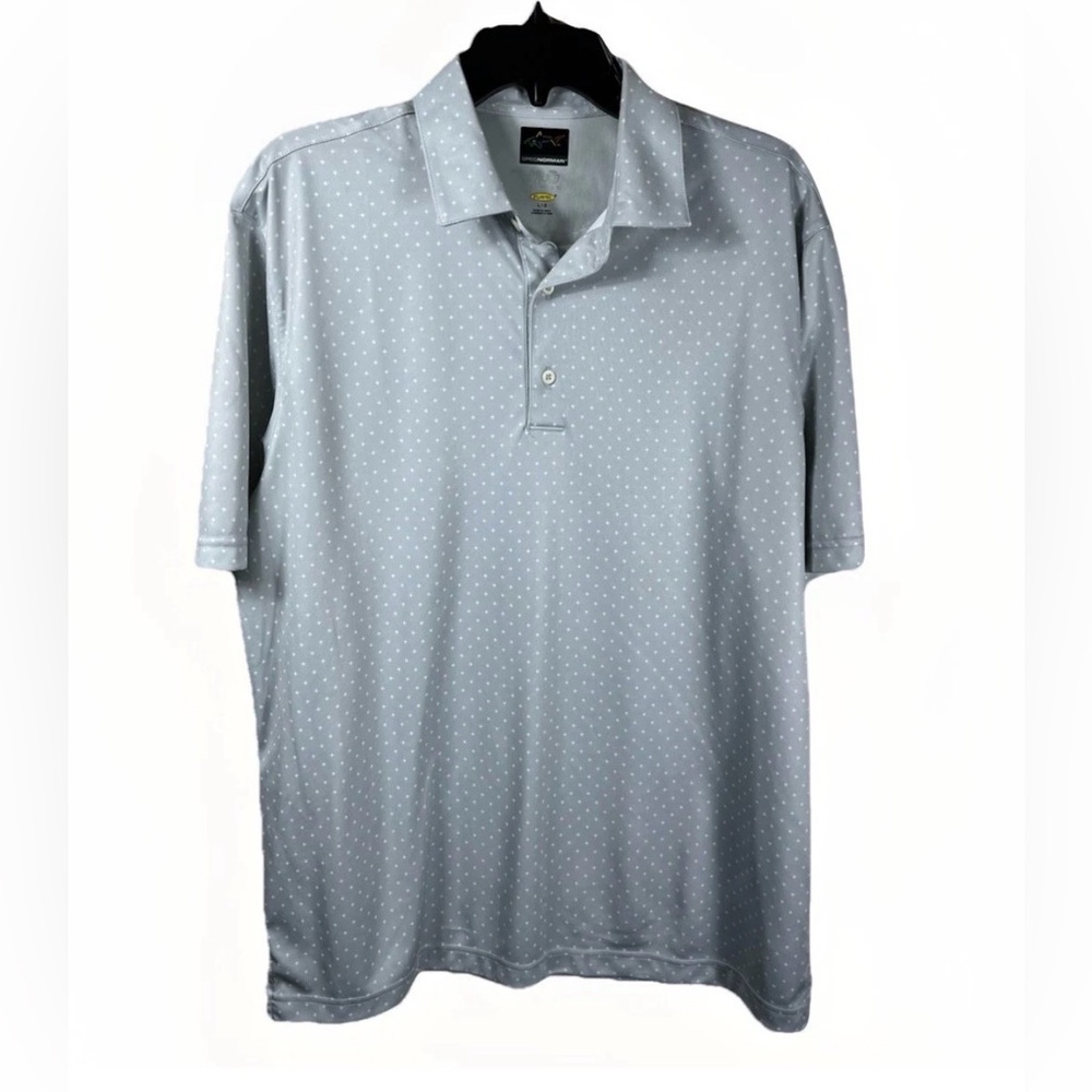 Greg Norman ML75 Recycled Microlux Silver W/white Star Pattern Polo Golf Shirt L